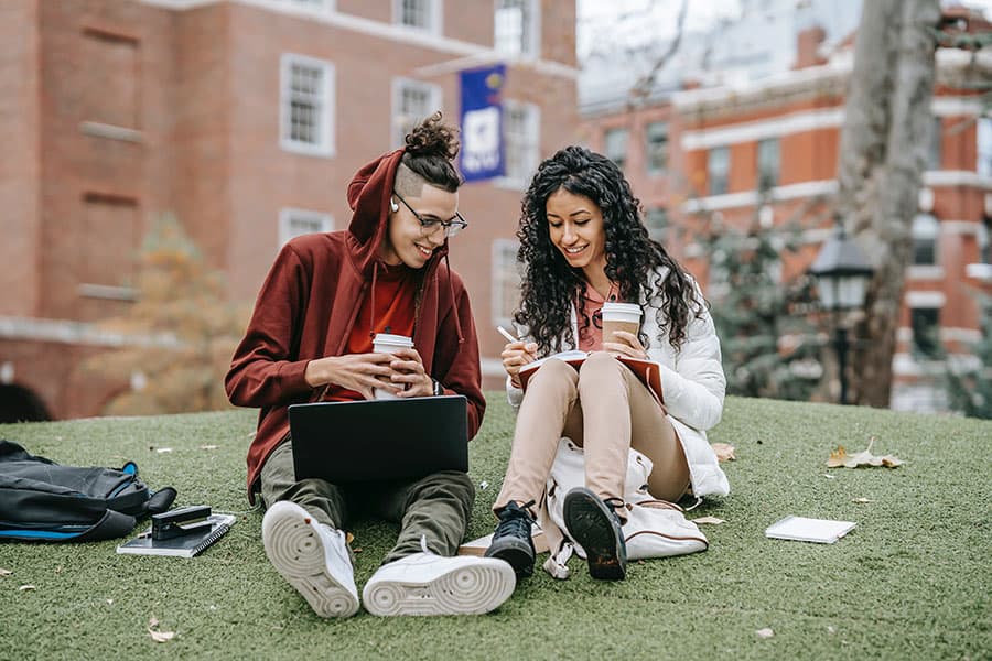 students on lawn